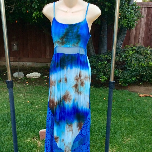 VINTAGE UNWORN TIE DYE LACE & MESH PANEL SLIPDRESS S - Picture 4 of 8